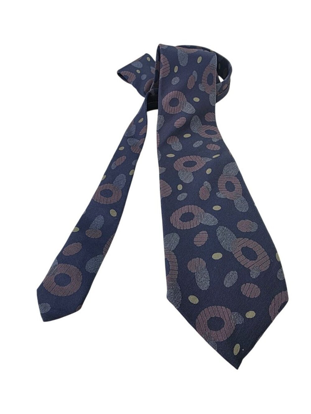YSL Vintage 90s Tie Blu-Gray Brown Abstract Spot Pebble Silk Necktie 3.5”